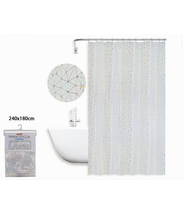 Tenda Doccia Vasca Bagno Geometrico Effetto Prisma Con 12 Ganci 240x180 Cm 87184         
