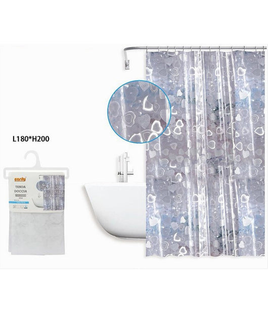 Tenda Doccia Vasca Bagno Impermeabile 12 Ganci Effetto 2d Cuori 180x200 Cm 59809         
