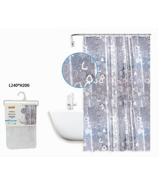 Tenda Doccia Vasca Bagno Impermeabile 12 Ganci Effetto 2d Cuori 240x200 Cm 59810         