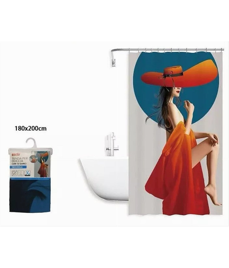 Tenda Doccia Vasca Bagno Impermeabile Donna Sexy 180 X 200cm Con 12 Anelli 87094         