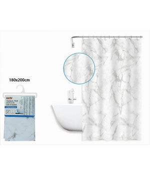 Tenda Doccia Vasca Bagno Impermeabile Marmo Bianco 180x200cm Con 12 Anelli 87593         