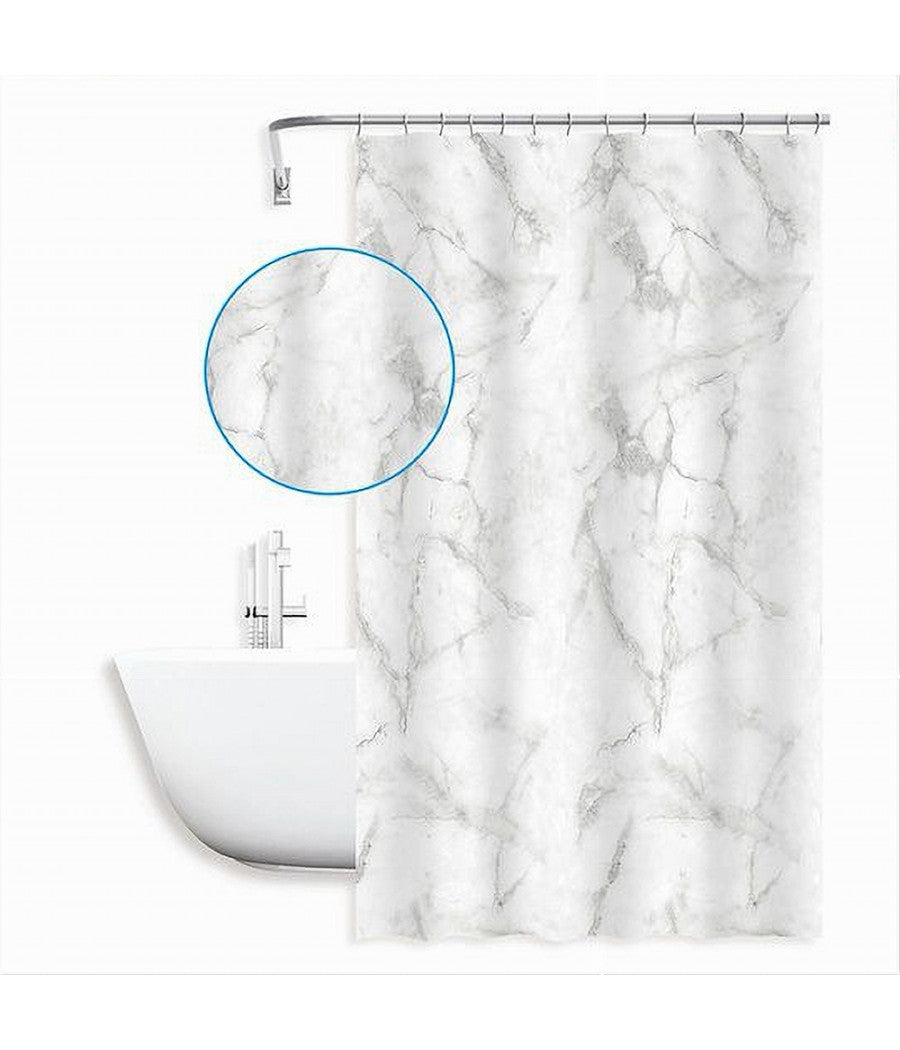 Tenda Doccia Vasca Bagno Impermeabile Marmo Bianco 180x200cm Con 12 Anelli 87593         