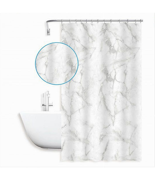 Tenda Doccia Vasca Bagno Impermeabile Marmo Bianco 180x200cm Con 12 Anelli 87593         