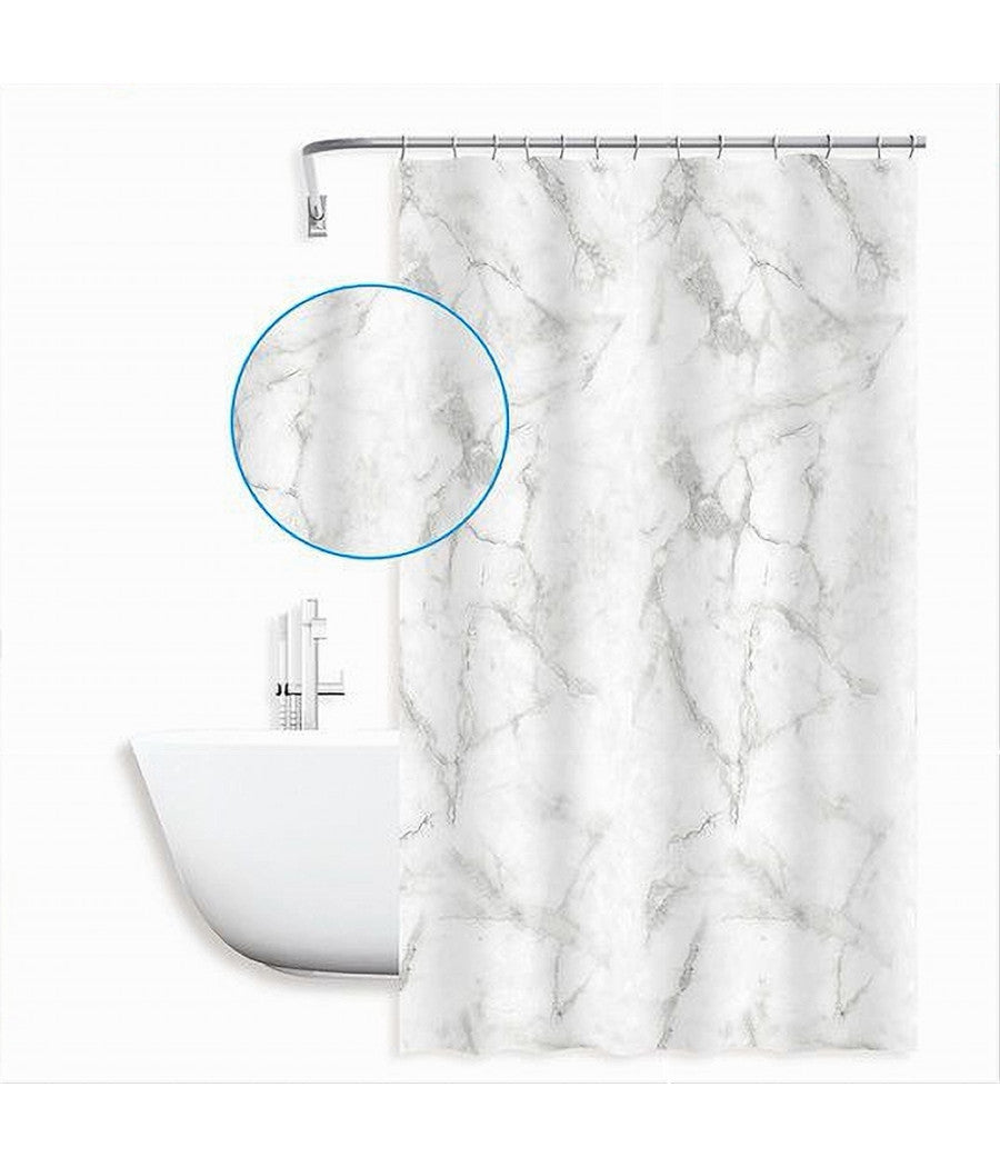 Tenda Doccia Vasca Bagno Impermeabile Marmo Bianco 240x200cm Con 12 Anelli 87594         