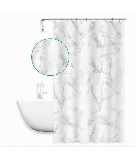 Tenda Doccia Vasca Bagno Impermeabile Marmo Bianco 240x200cm Con 12 Anelli 87594         