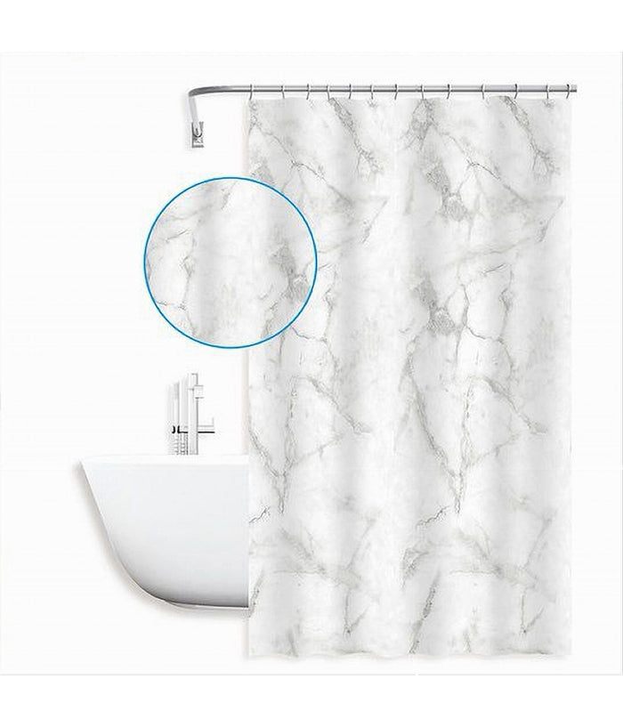 Tenda Doccia Vasca Bagno Impermeabile Marmo Bianco 240x200cm Con 12 Anelli 87594         