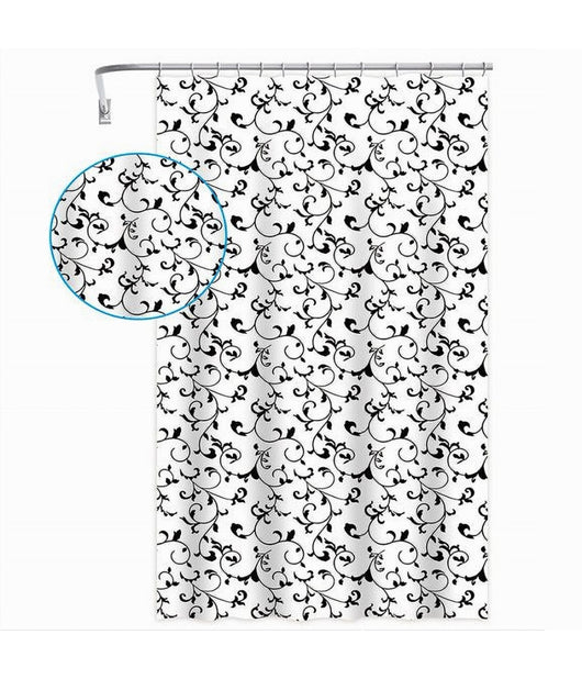 Tenda Doccia Vasca Da Bagno 12 Ganci Motivo Floreale Bianco Nero 240x200cm 87568         