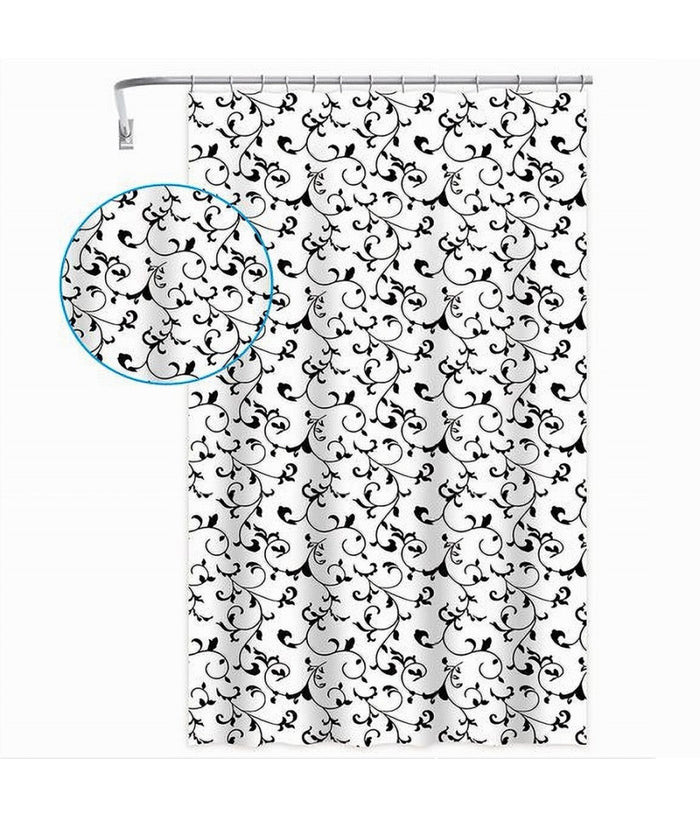 Tenda Doccia Vasca Da Bagno 12 Ganci Motivo Floreale Bianco Nero 240x200cm 87568         