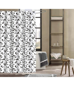 Tenda Doccia Vasca Da Bagno 12 Ganci Motivo Floreale Bianco Nero 240x200cm 87568         