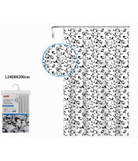 Tenda Doccia Vasca Da Bagno 12 Ganci Motivo Floreale Bianco Nero 240x200cm 87568         