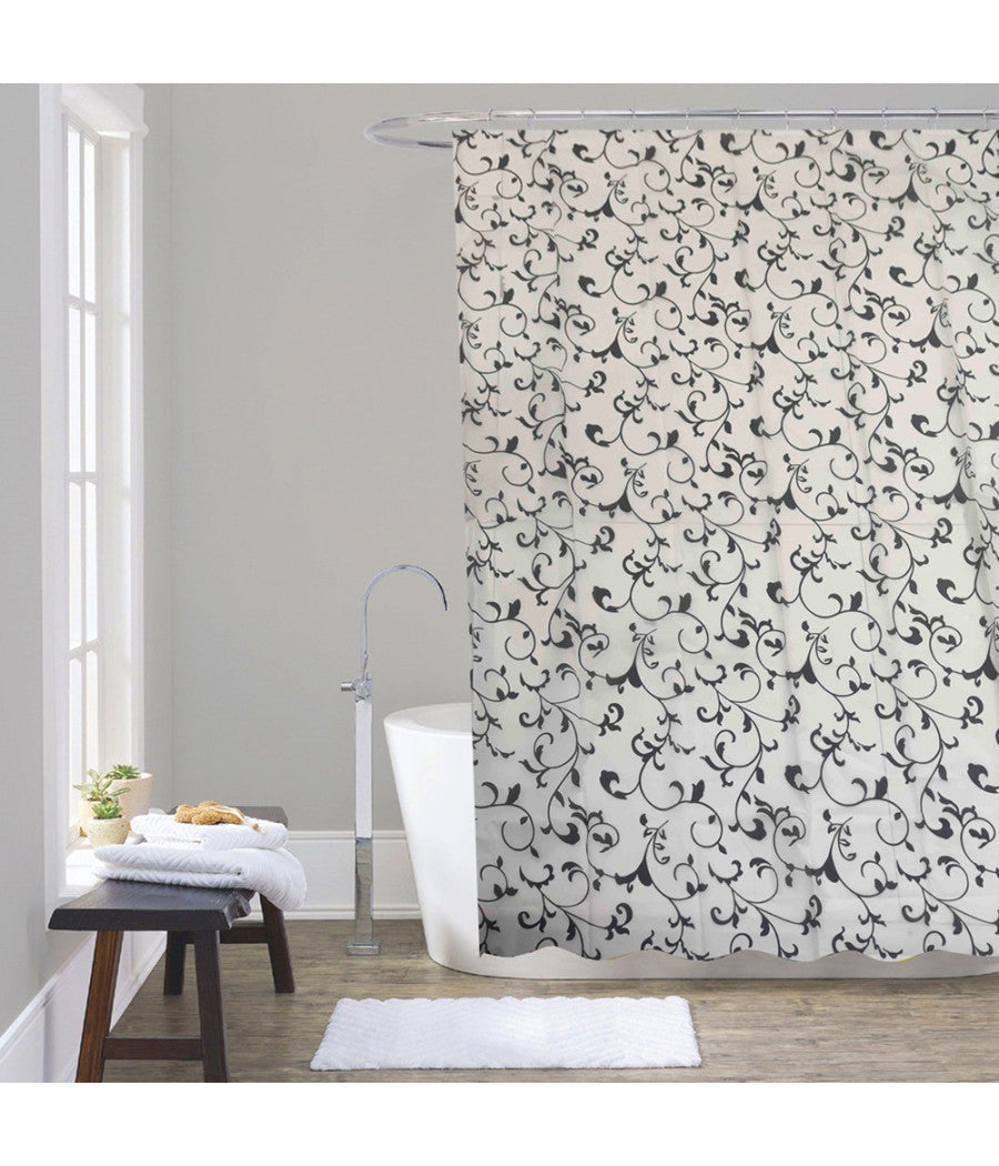 Tenda Doccia Vasca Da Bagno 12 Ganci Motivo Floreale Bianco Nero 240x200cm 87568         