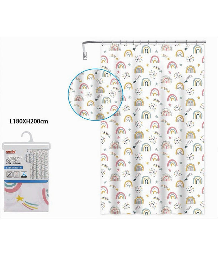 Tenda Doccia Vasca Da Bagno Con 12 Ganci Arcobaleno Fantasy 180x200cm Peva 87563         