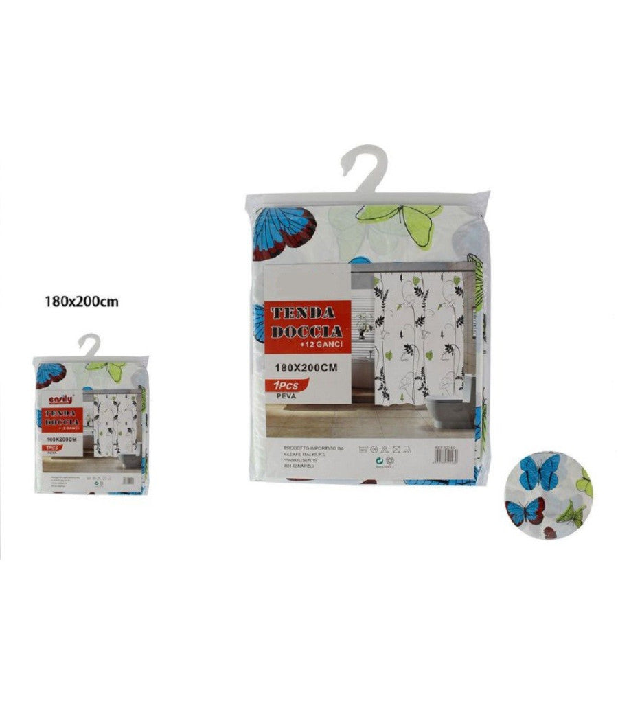 Tenda Doccia Vasca Da Bagno Peva 12 Ganci Decorata Con Farfalle 180x200cm 52146         