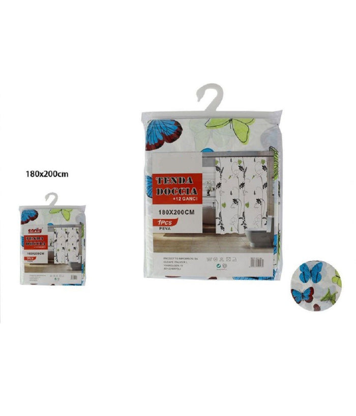 Tenda Doccia Vasca Da Bagno Peva 12 Ganci Decorata Con Farfalle 180x200cm 52146         