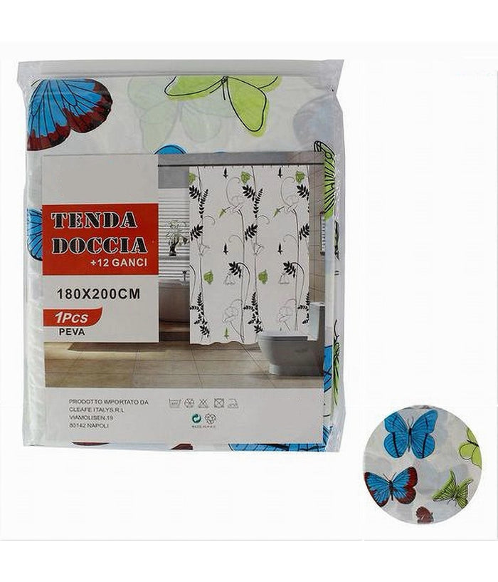Tenda Doccia Vasca Da Bagno Peva 12 Ganci Decorata Con Farfalle 180x200cm 52146         
