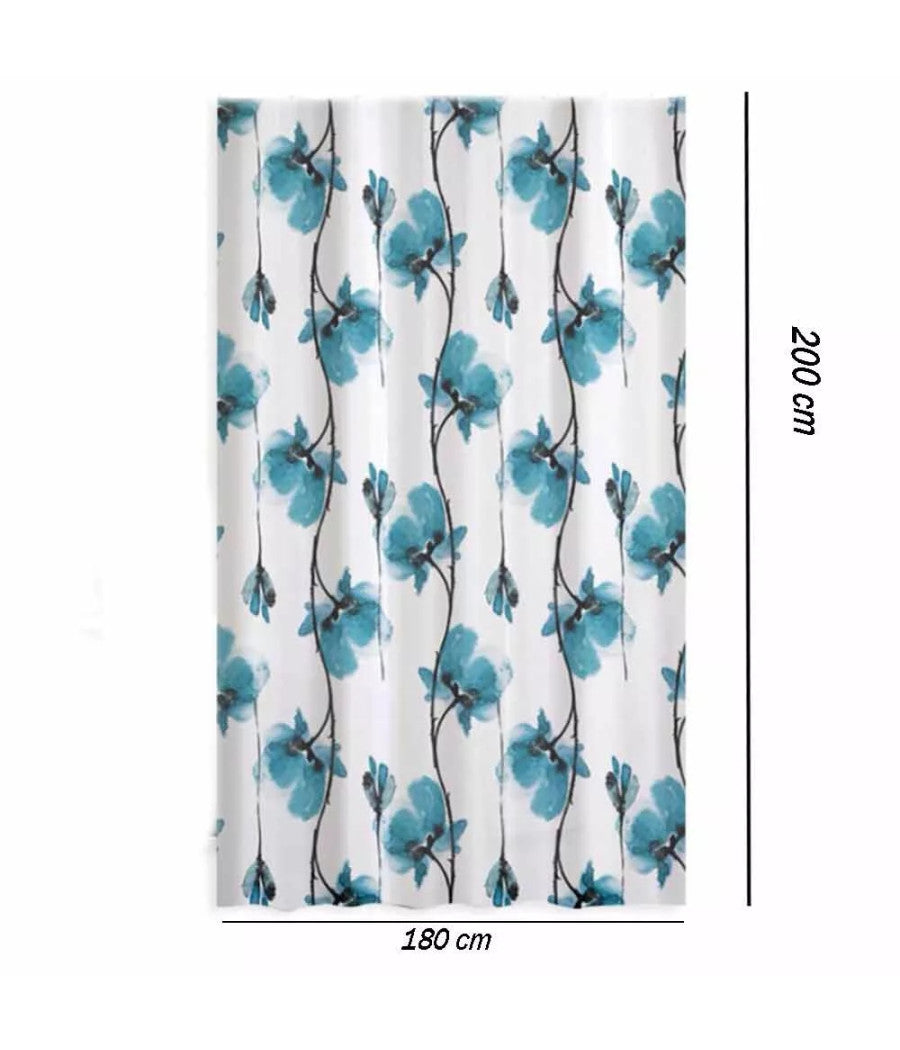 Tenda Doccia Vasca Impermeabile 12 Ganci Decorazione Fiori Blu 180x200 Cm 79224         