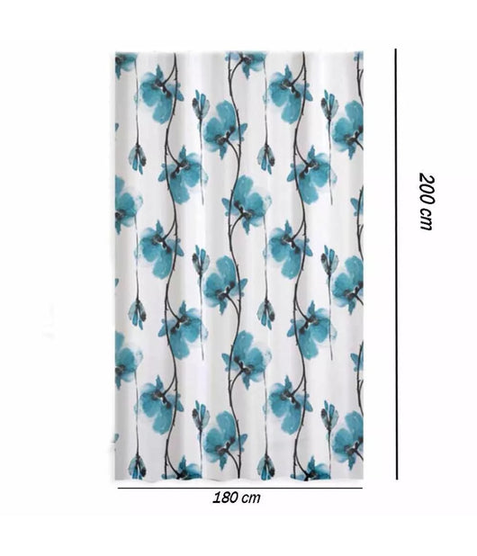 Tenda Doccia Vasca Impermeabile 12 Ganci Decorazione Fiori Blu 180x200 Cm 79224         