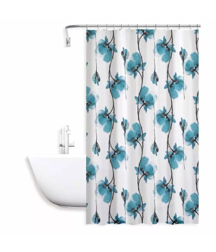 Tenda Doccia Vasca Impermeabile 12 Ganci Decorazione Fiori Blu 180x200 Cm 79224         