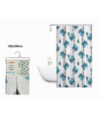 Tenda Doccia Vasca Impermeabile 12 Ganci Decorazione Fiori Blu 180x200 Cm 79224         