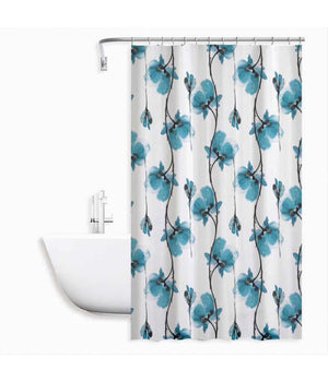 Tenda Doccia Vasca Impermeabile 12 Ganci Decorazione Fiori Blu 240 X 200cm 79225         