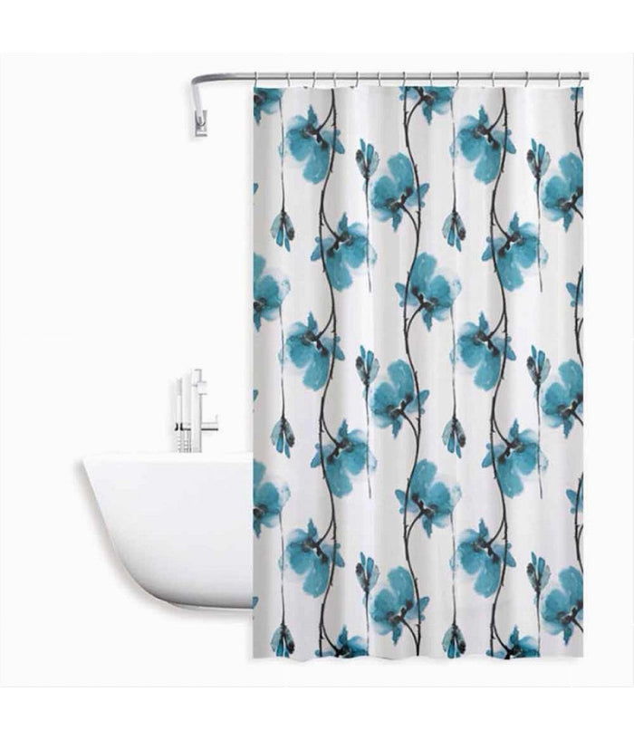Tenda Doccia Vasca Impermeabile 12 Ganci Decorazione Fiori Blu 240 X 200cm 79225         
