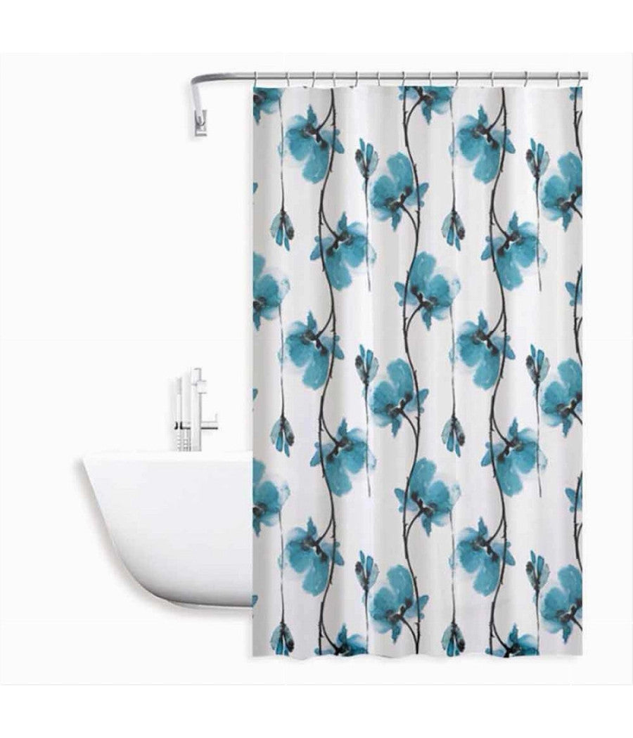 Tenda Doccia Vasca Impermeabile 12 Ganci Decorazione Fiori Blu 240 X 200cm 79225         