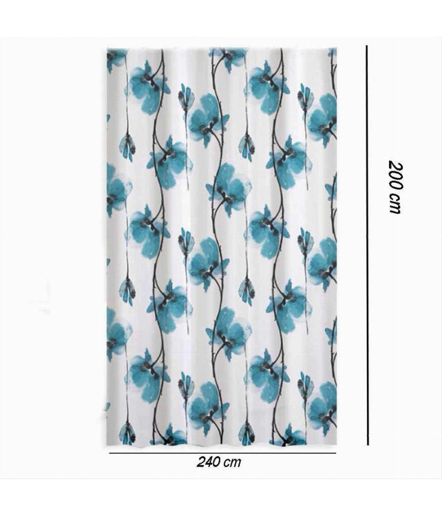 Tenda Doccia Vasca Impermeabile 12 Ganci Decorazione Fiori Blu 240 X 200cm 79225         