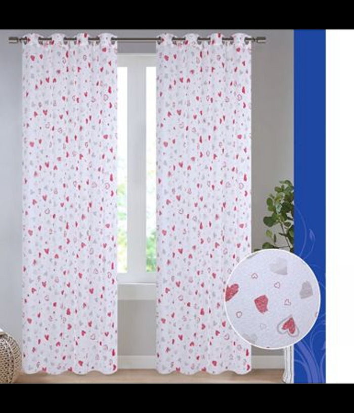 Tenda Dorotea Cuori Pannello Singolo 8 Borchie Porta Finestra Bastone 140x280 Cm         