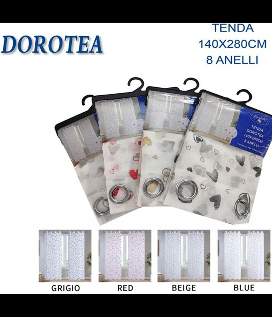 Tenda Dorotea Cuori Pannello Singolo 8 Borchie Porta Finestra Bastone 140x280 Cm         