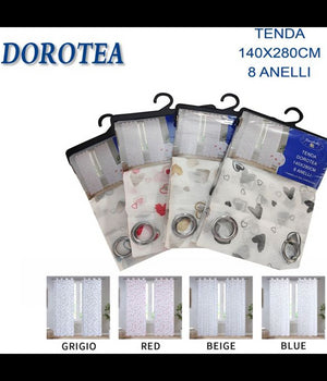 Tenda Dorotea Cuori Pannello Singolo 8 Borchie Porta Finestra Bastone 140x280 Cm         