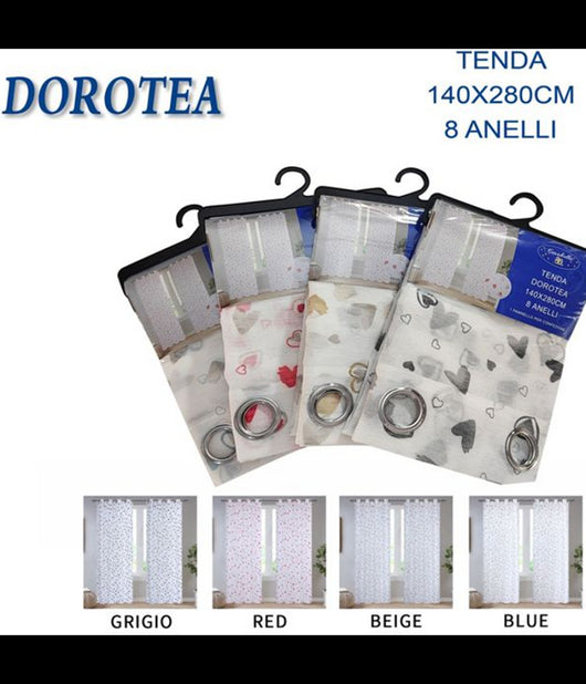 Tenda Dorotea Cuori Pannello Singolo 8 Borchie Porta Finestra Bastone 140x280 Cm         