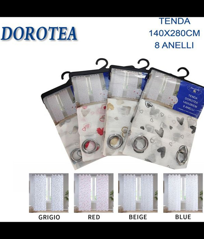 Tenda Dorotea Cuori Pannello Singolo 8 Borchie Porta Finestra Bastone 140x280 Cm         