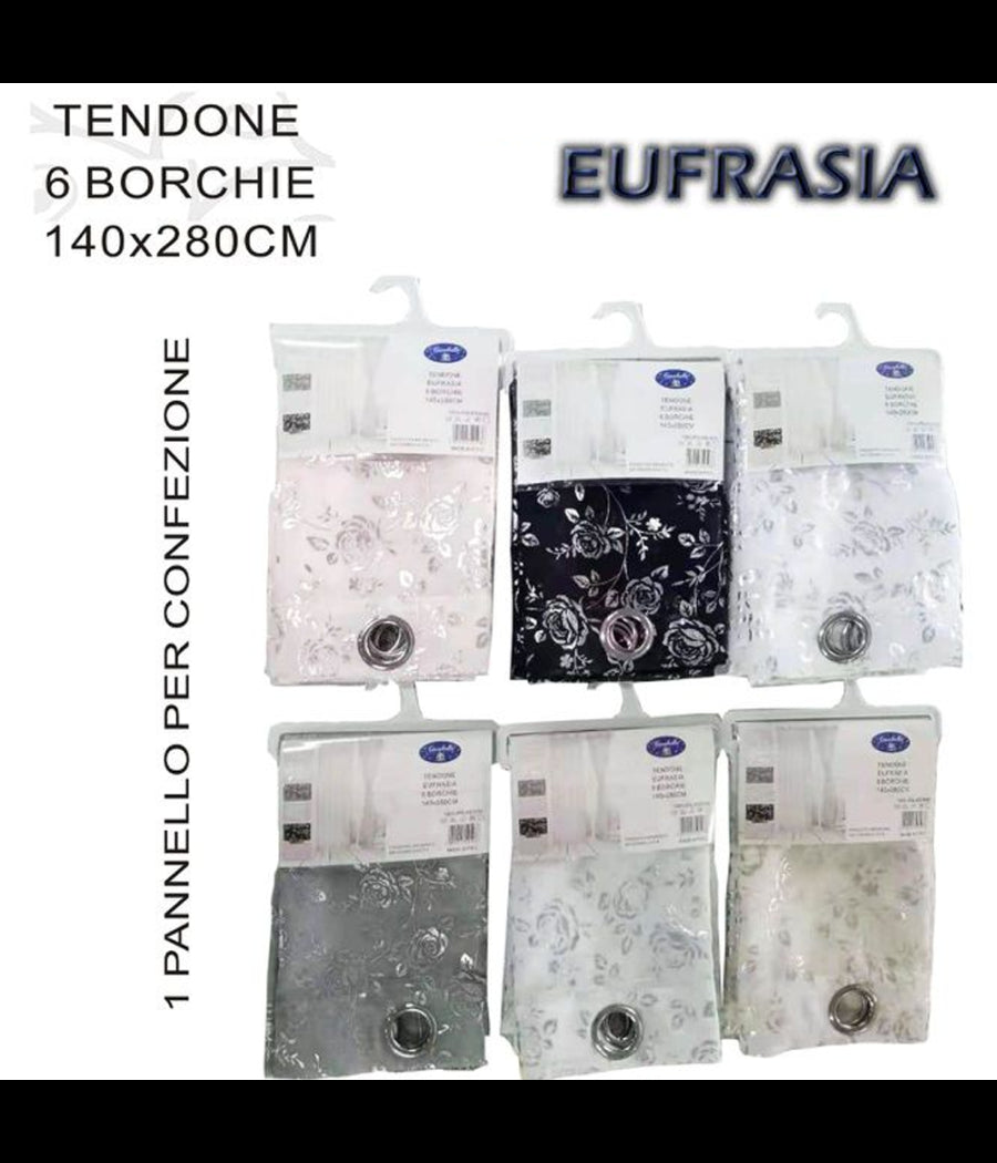 Tenda Eufrasia Pannello Singolo Con 6 Borchie Porta Finestra Bastone 140x280 Cm         