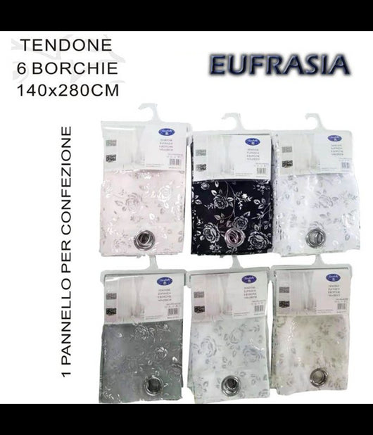 Tenda Eufrasia Pannello Singolo Con 6 Borchie Porta Finestra Bastone 140x280 Cm         