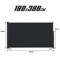 Tenda laterale 300x180H cm. Separè frangivento con sistema di riavvolgimento automatico. Telaio in Alluminio. Colore Grigio antracite.