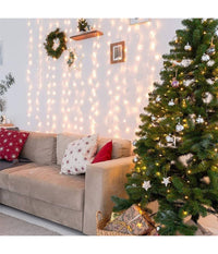 Tenda Luminosa Led Catena Luci Usb 8 Modalità  Luce Telecomando Bianco Caldo 3x3mt         