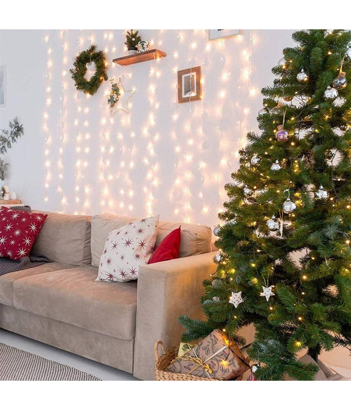 Tenda Luminosa Led Catena Luci Usb 8 Modalità  Luce Telecomando Bianco Caldo 3x3mt         