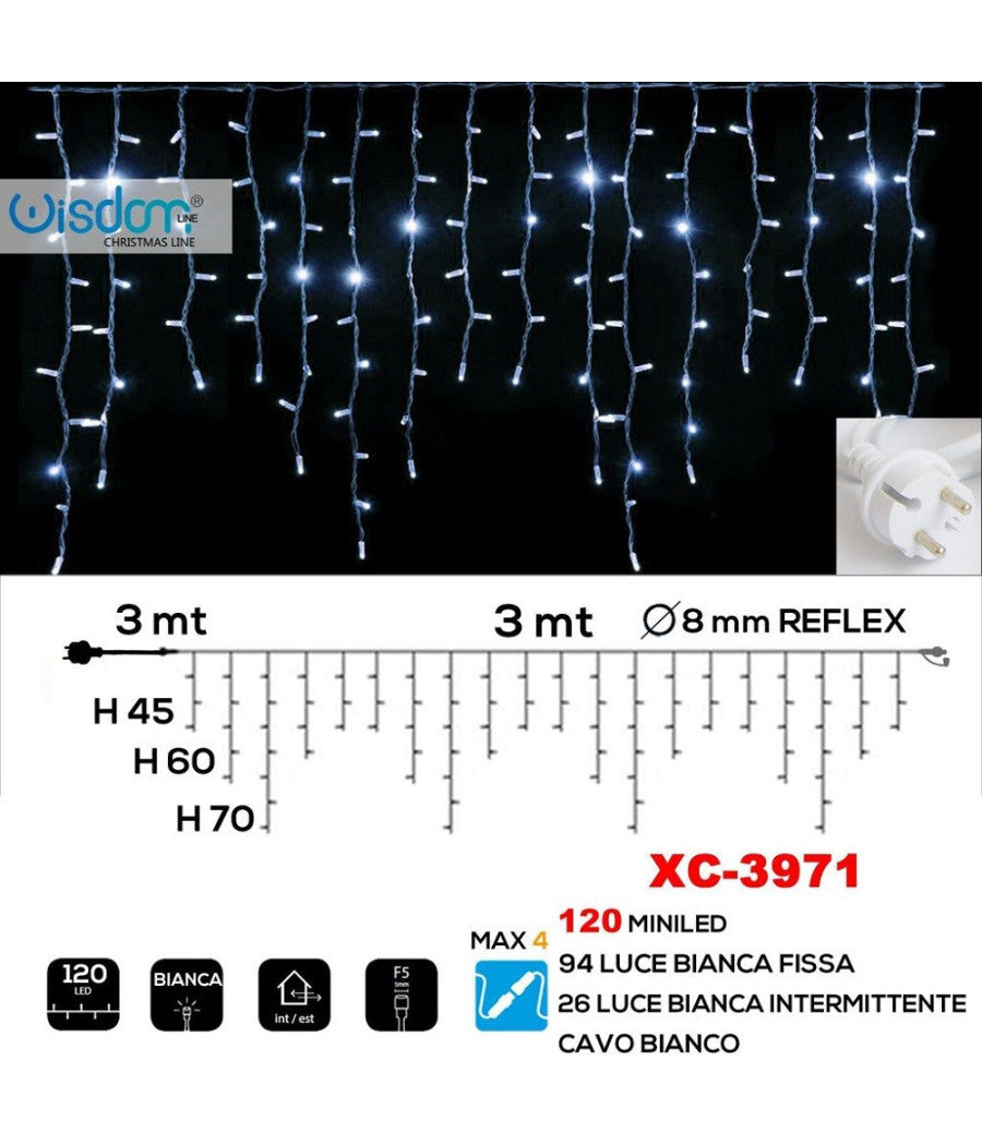 Tenda Luminosa Natalizia 120led Luce Bianca Fissa + Bianca Intermittente Xc-3971         
