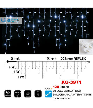Tenda Luminosa Natalizia 120led Luce Bianca Fissa + Bianca Intermittente Xc-3971         