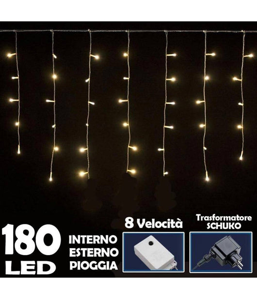 Tenda Luminosa Natalizia 180 Led Luce Bianco Caldo 3 Metri Per Esterno         