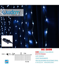 Tenda Luminosa Natalizia 240 Mini Led Effetto Pioggia Luce Bianca Ip44 Xc-3058         