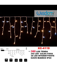 Tenda Luminosa Natalizia 380 Led Luce Calda Fissa + Intermittente Ip44 Xc-4119         