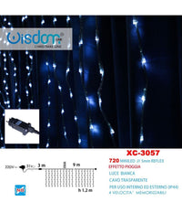 Tenda Luminosa Natalizia 720 Mini Led Effetto Pioggia Luce Bianca Ip44 Xc-3057         