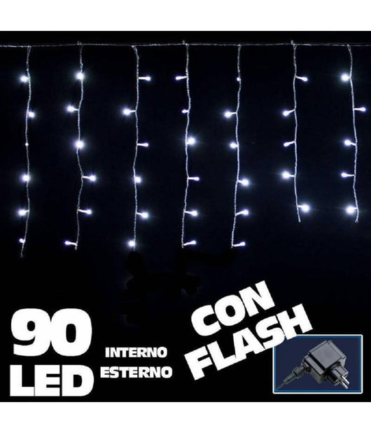 Tenda Luminosa Natalizia 90 Led Luce Bianco Freddo 3 Metri Esterno Luci Cavo 5mt         