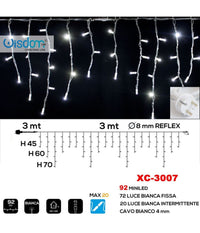 Tenda Luminosa Natalizia 92 Led Luce Bianca Fissa + Bianca Intermittente Xc-3007         
