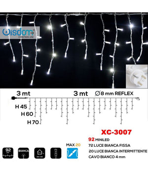 Tenda Luminosa Natalizia 92 Led Luce Bianca Fissa + Bianca Intermittente Xc-3007         