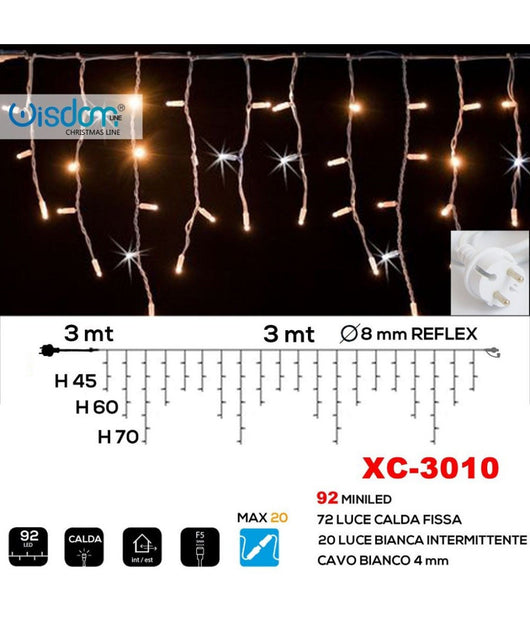 Tenda Luminosa Natalizia 92 Led Luce Calda Fissa + Bianca Intermittente Xc-3010         