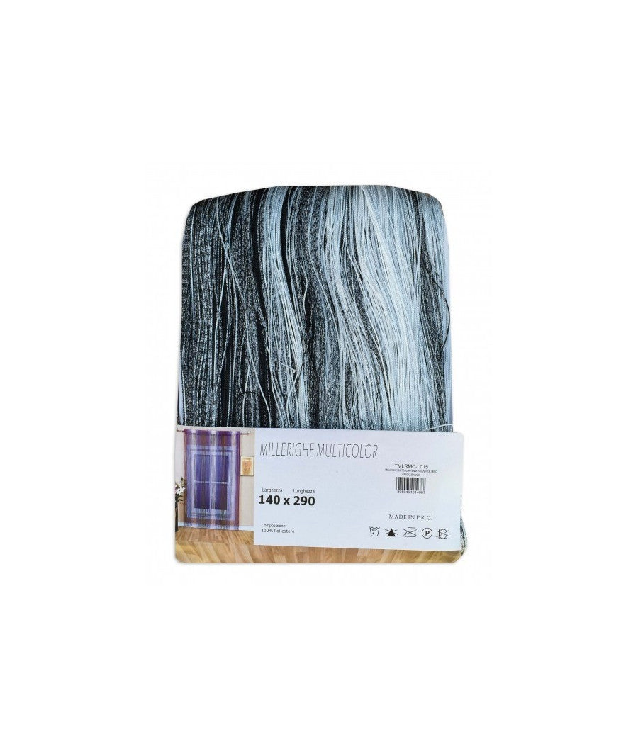 Tenda Millerighe A Fili Sfumati 140 X 290 Cm Per Interni Divisoria Decorativa  Bianco E Nero       