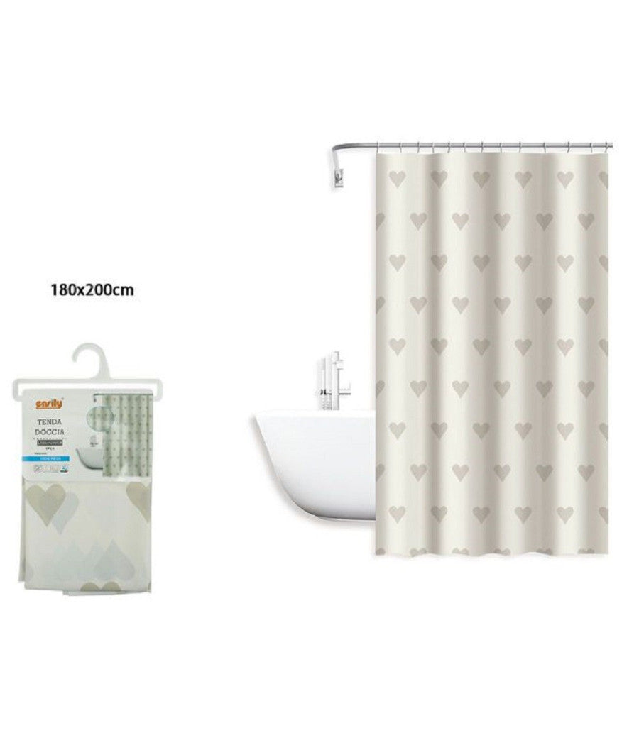Tenda Moderna Doccia Vasca Bagno Impermeabile Pvc 12 Ganci Cuori 180x200cm 79228         