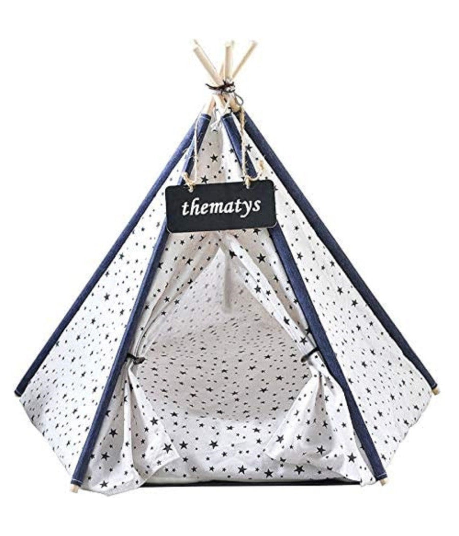 Tenda Per Cani Gatti Animali Domestici Tepee Cuscino Cestino Lavabile 60x60x90cm         
